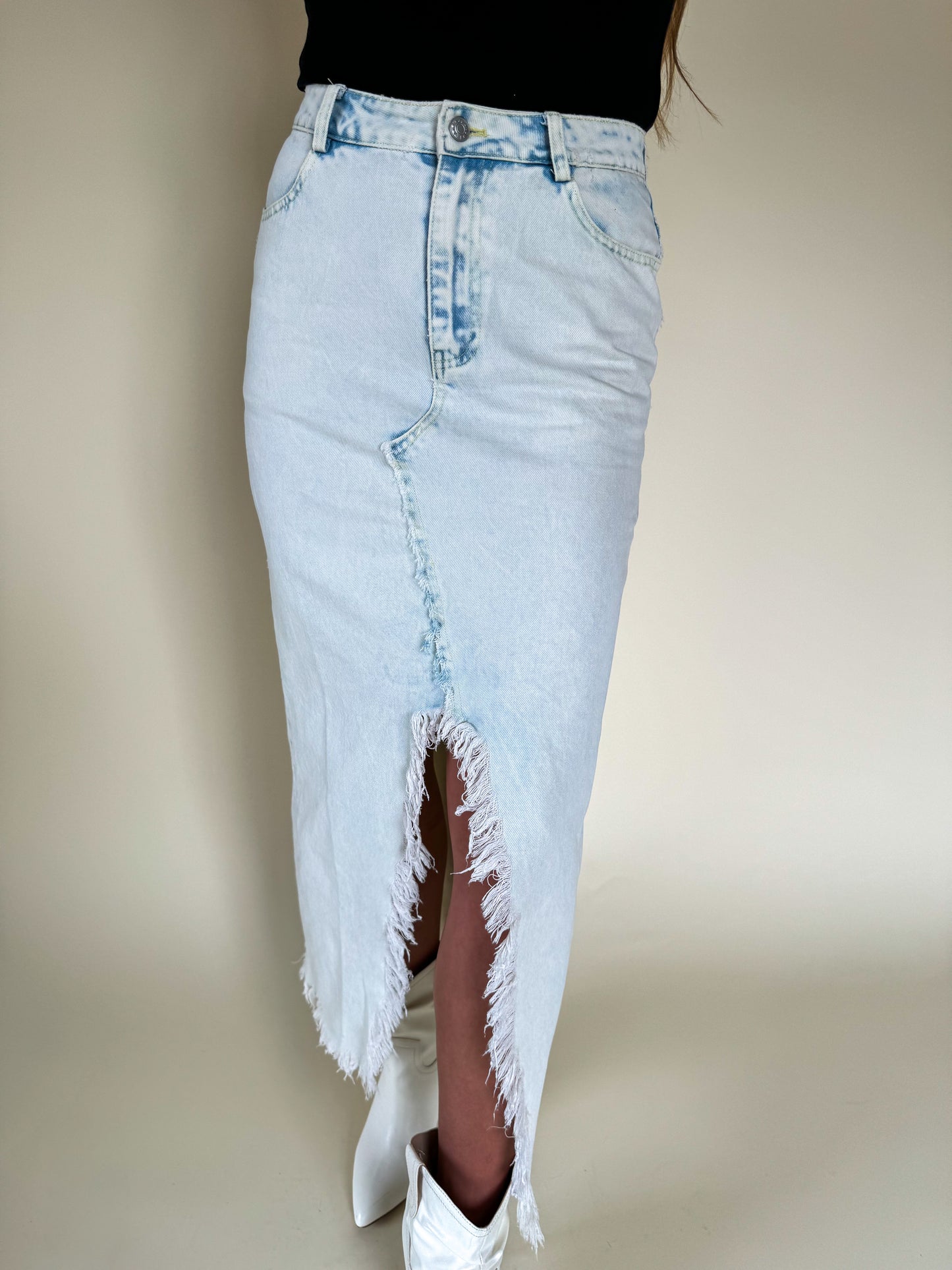 Savannah Denim Front Slit Skirt