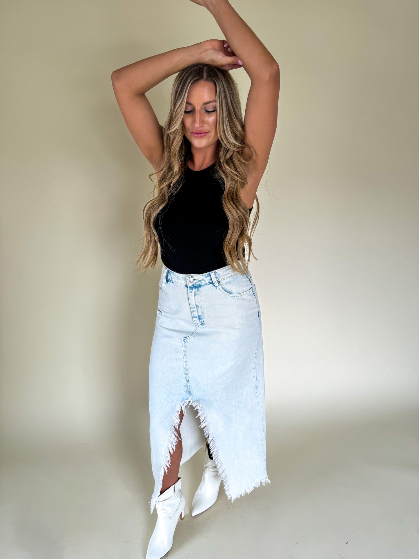 Savannah Denim Front Slit Skirt