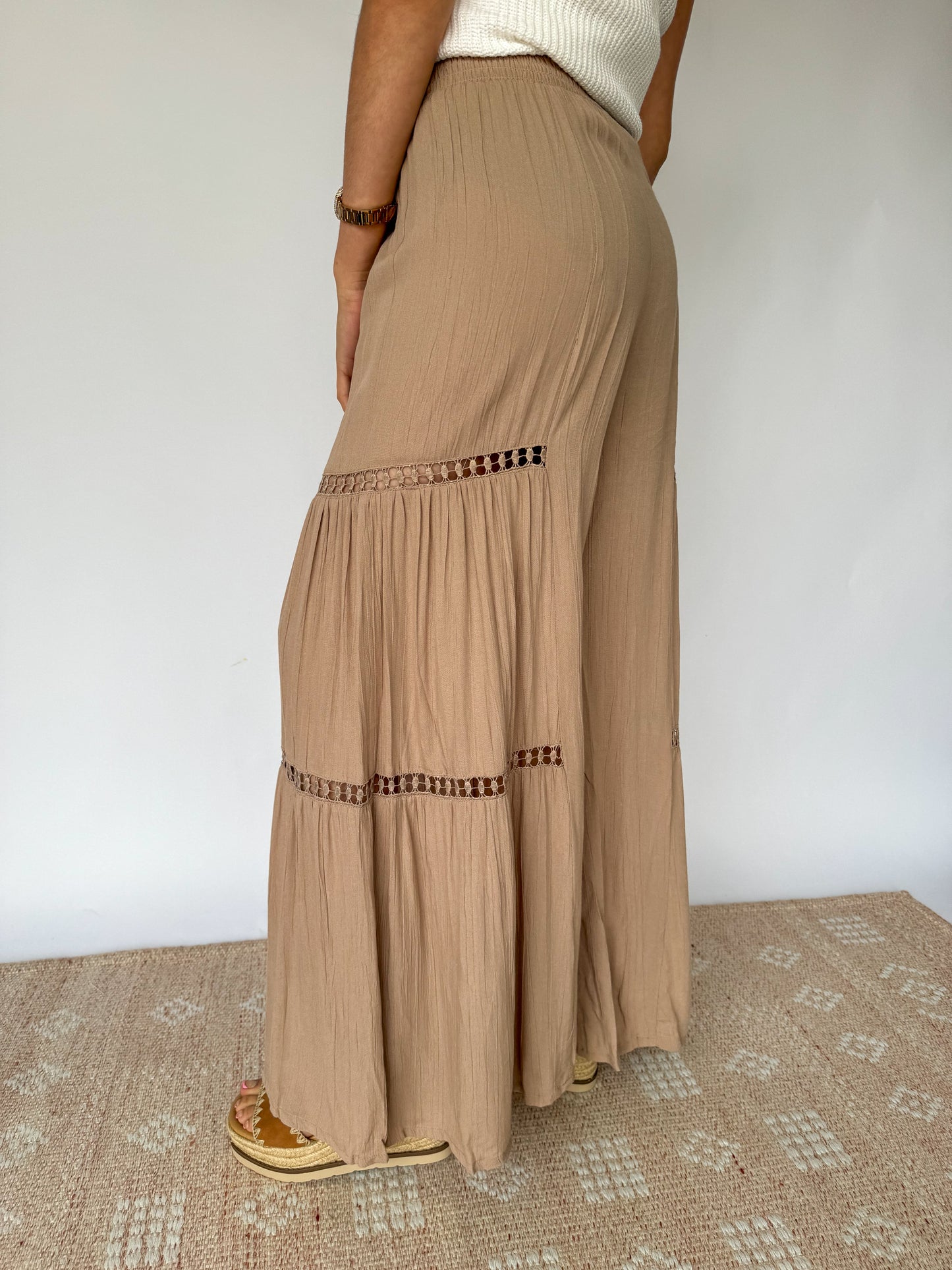 Out For The Day Tan Lace Detail Pants