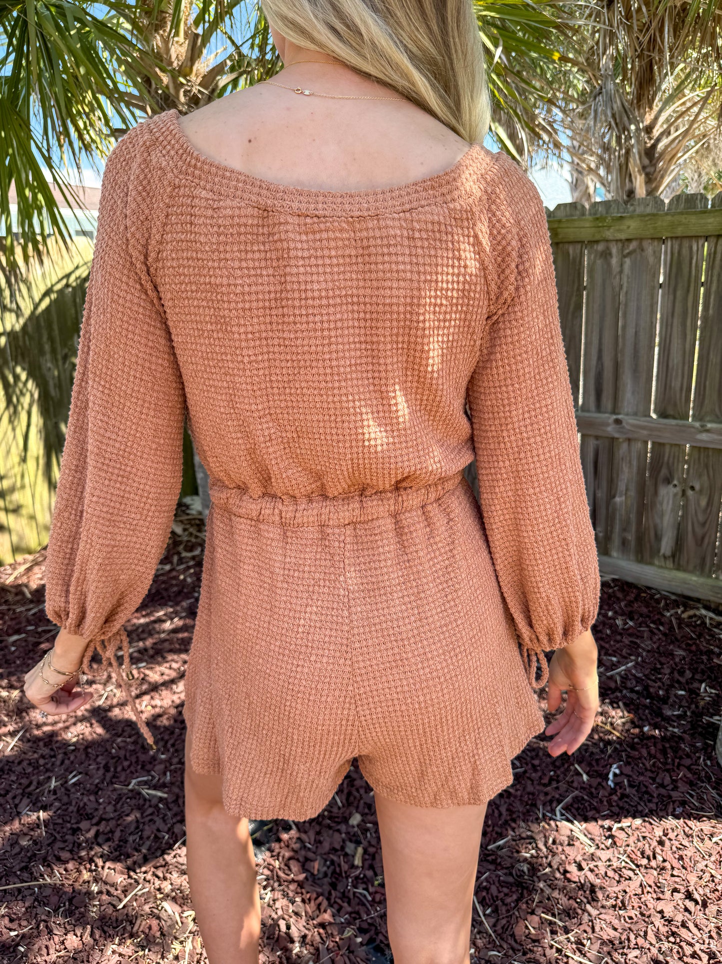 Hazel Camel Waffle Knit Romper
