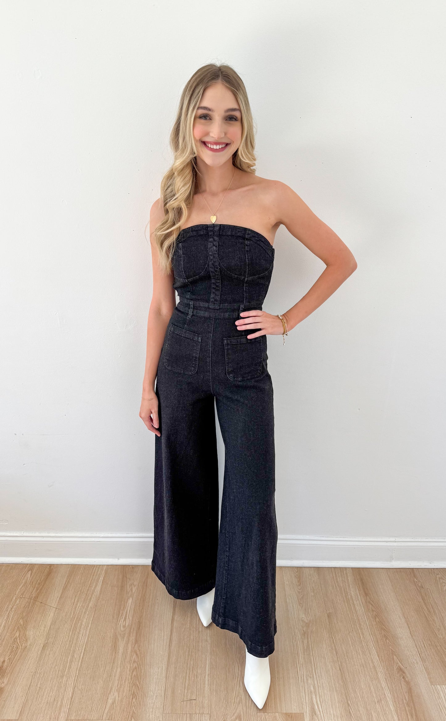 Adore You Wide Leg Denim Jumpsuit