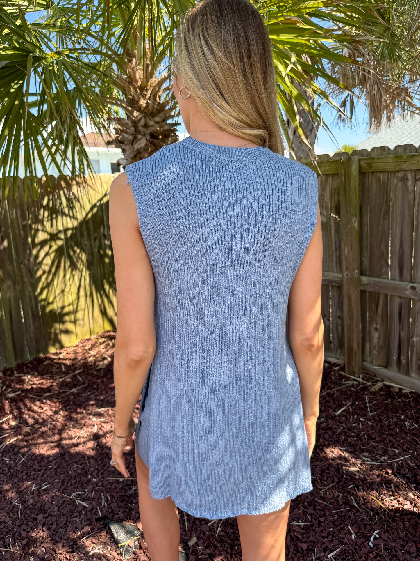 Happy Tides Sleeveless Side Slit Sweater Set