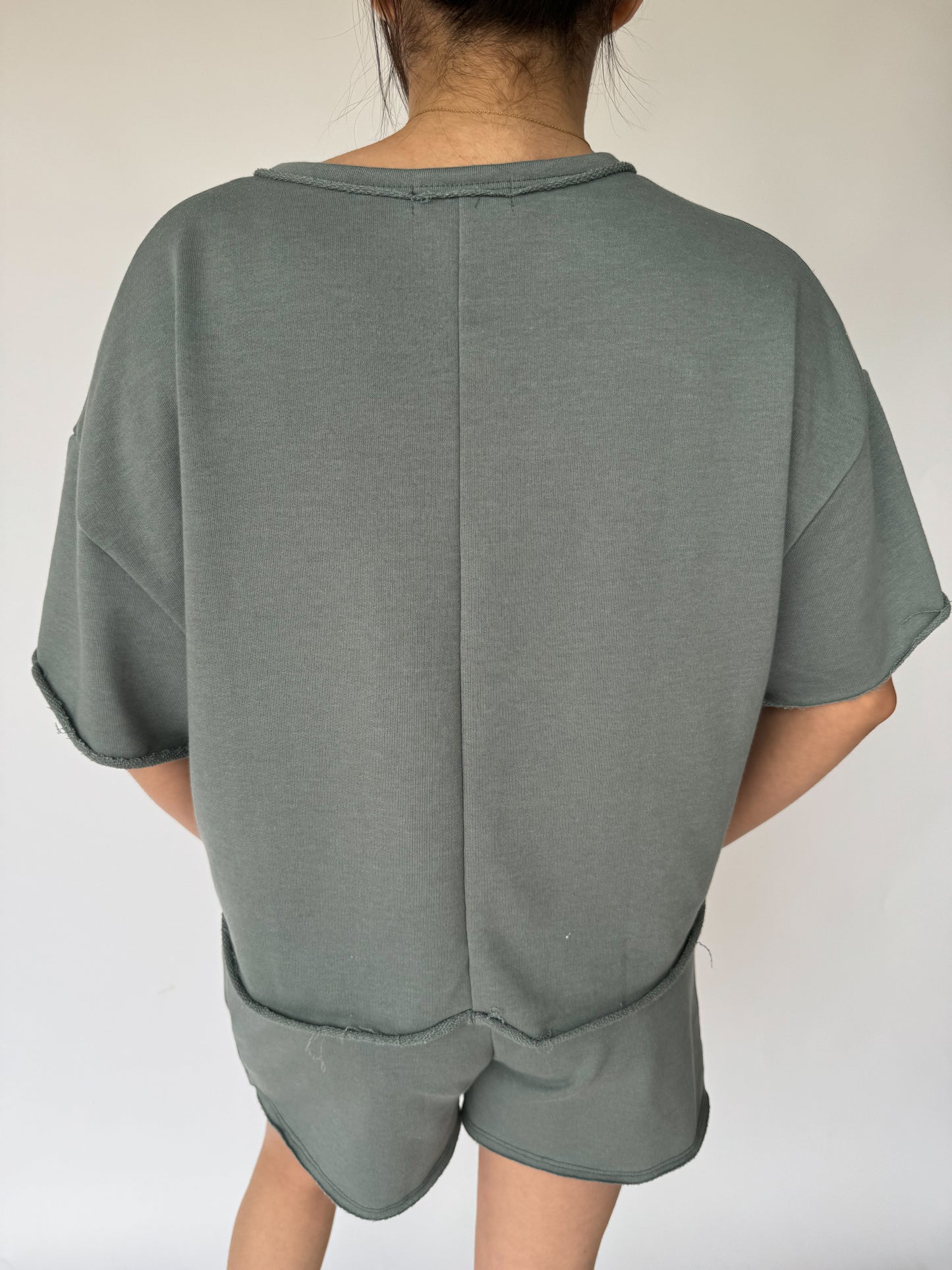 Never Looking Back Terry Raw Hem Boxy Tee *Stone Blue*