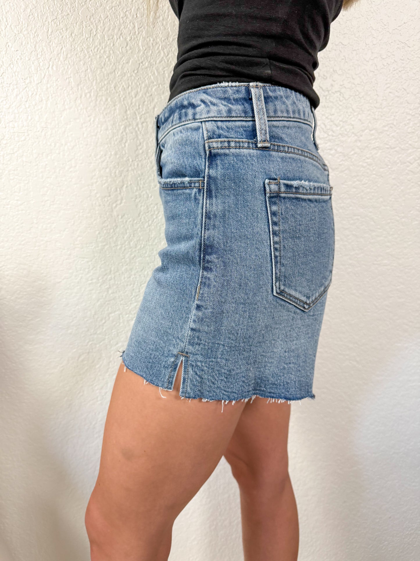Anne High Rise Clean Cut Denim Shorts