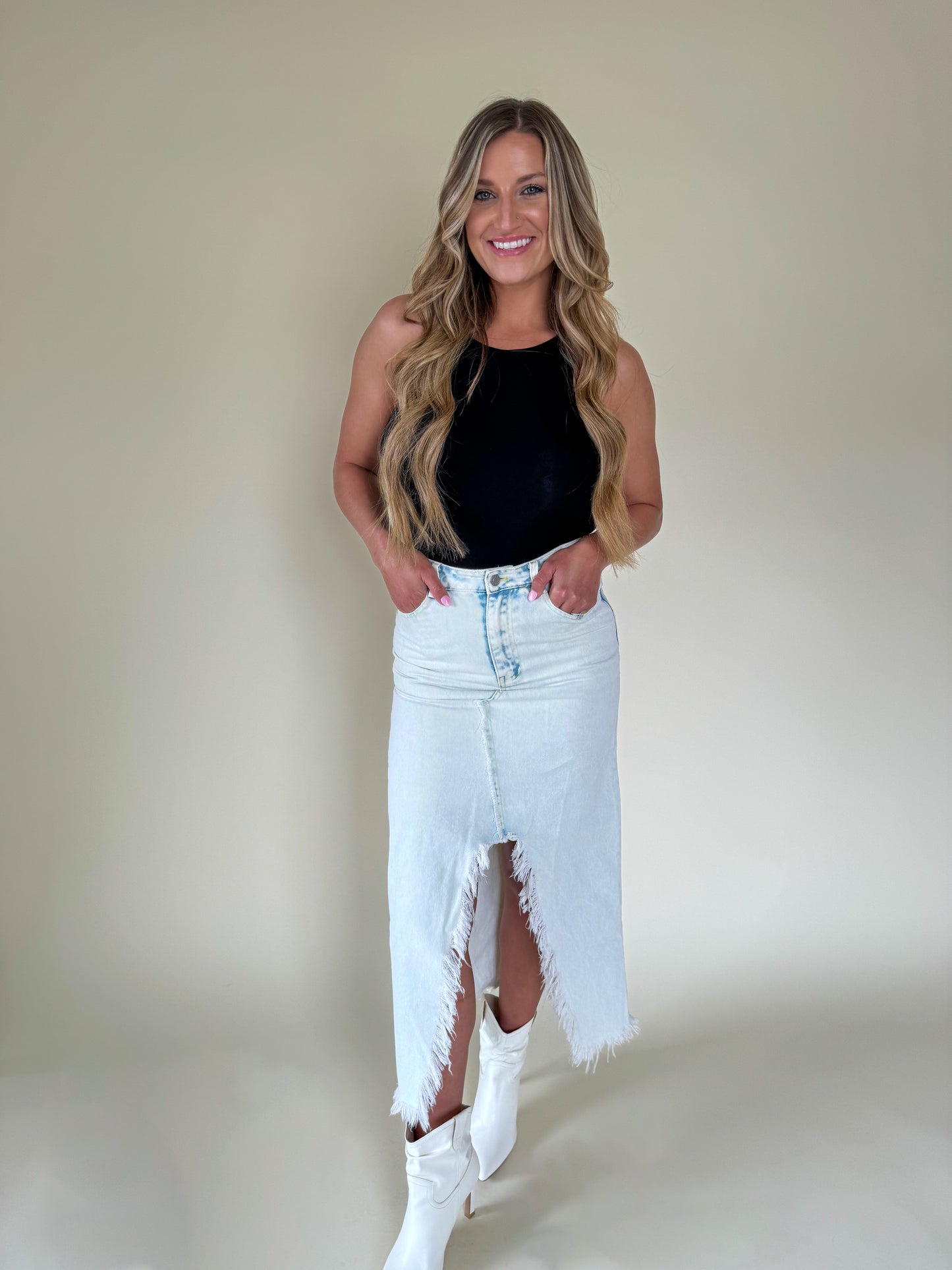 Savannah Denim Front Slit Skirt