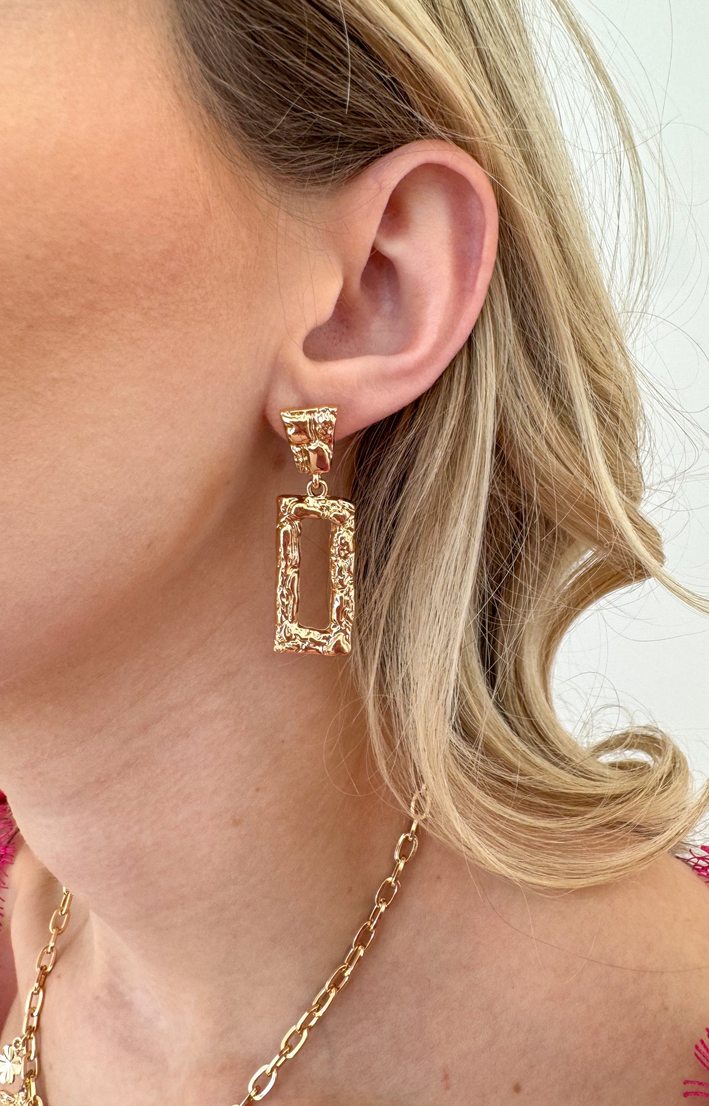 Hammered Rectangle Drop Earrings