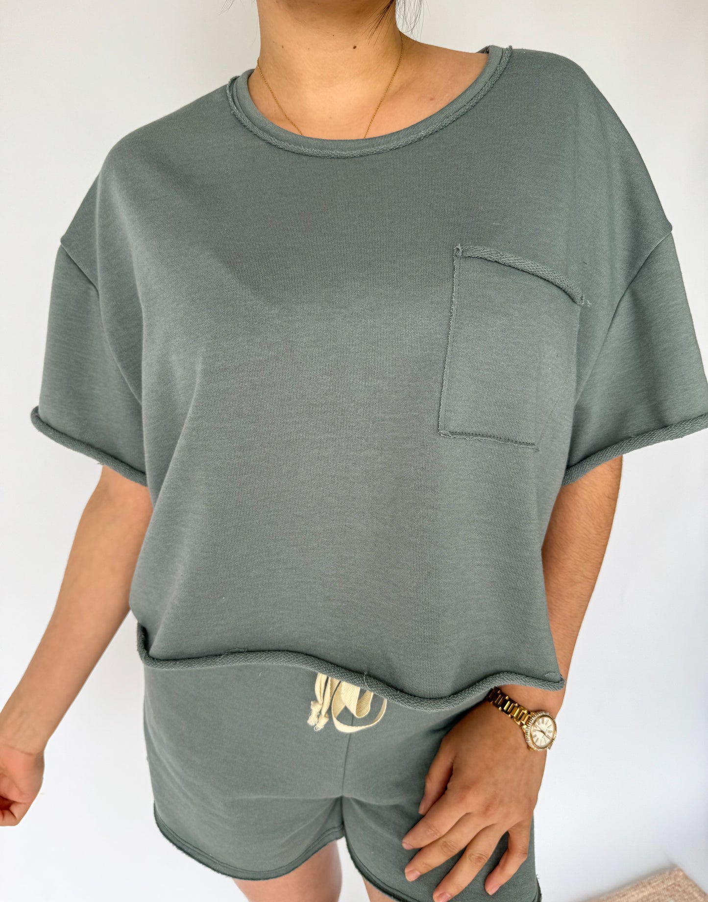 Never Looking Back Terry Raw Hem Boxy Tee *Stone Blue*