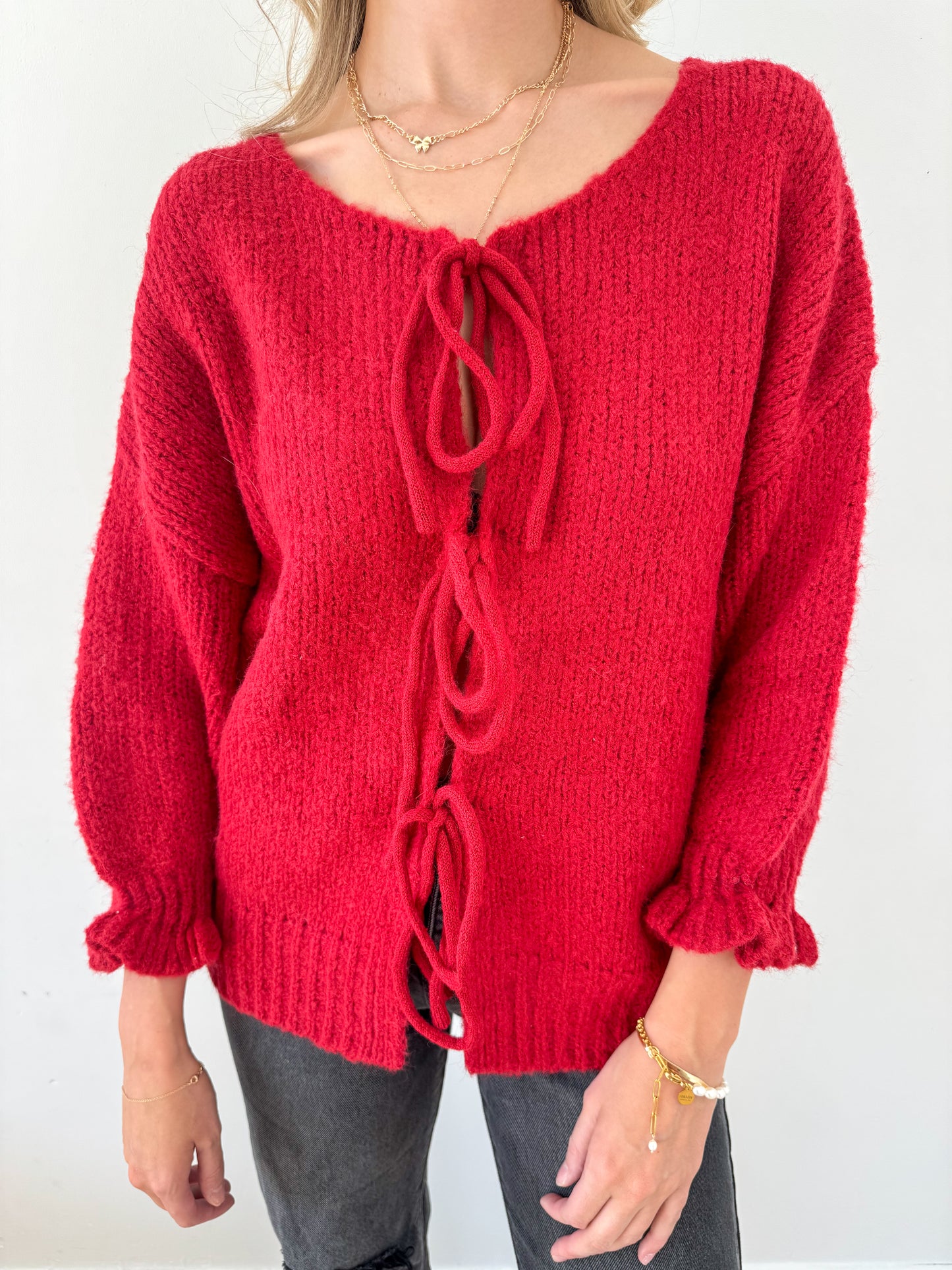 Be Mine Front Tie Ribbon Cardigan