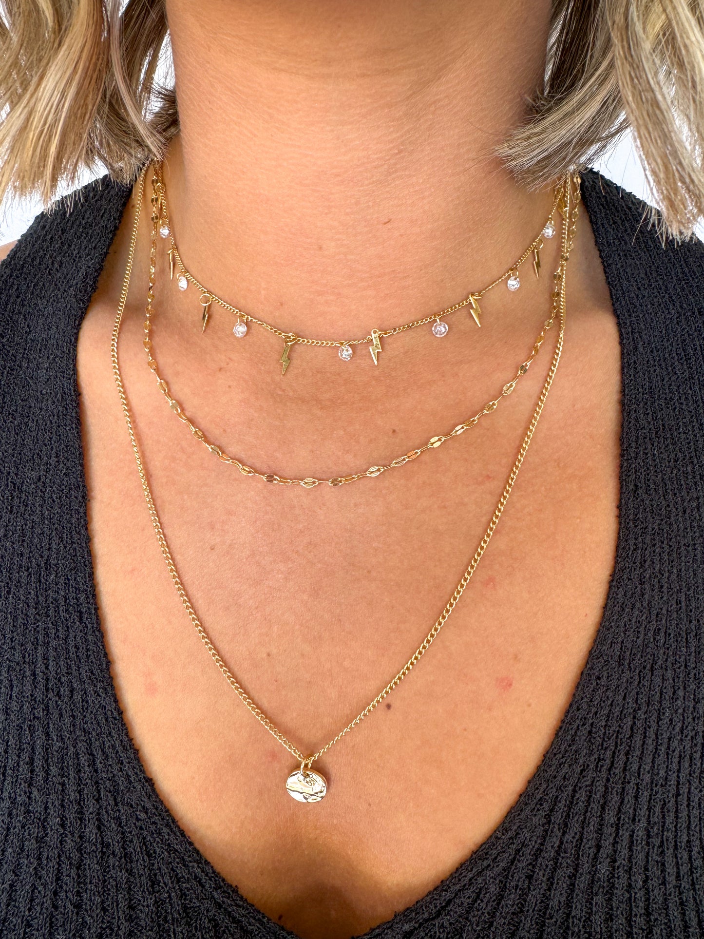 Stone & Lightning Triple Layer Necklace