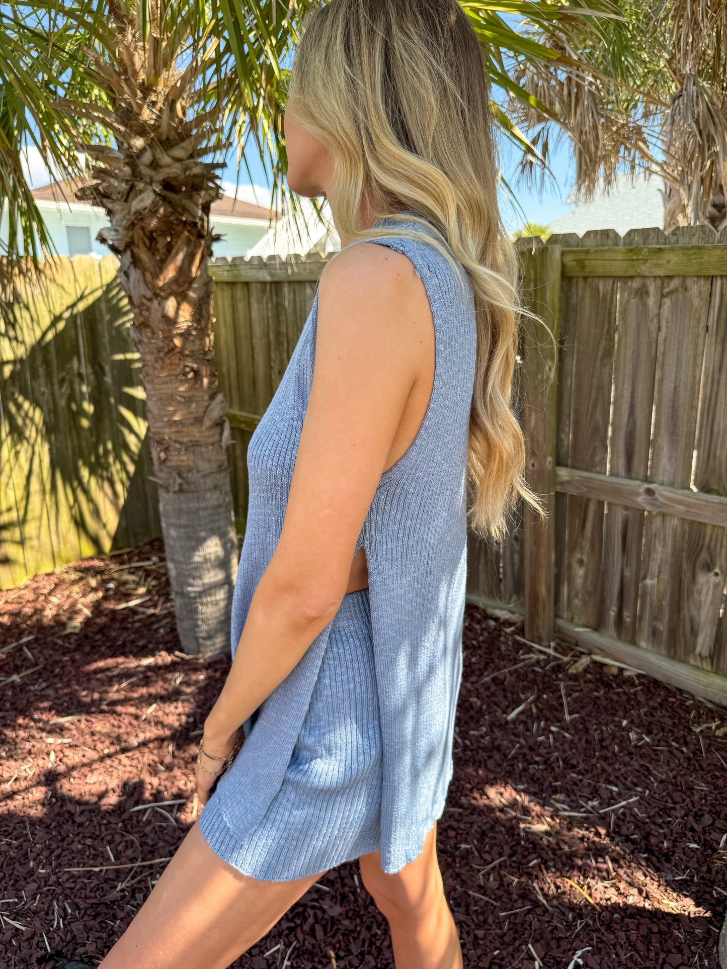 Happy Tides Sleeveless Side Slit Sweater Set