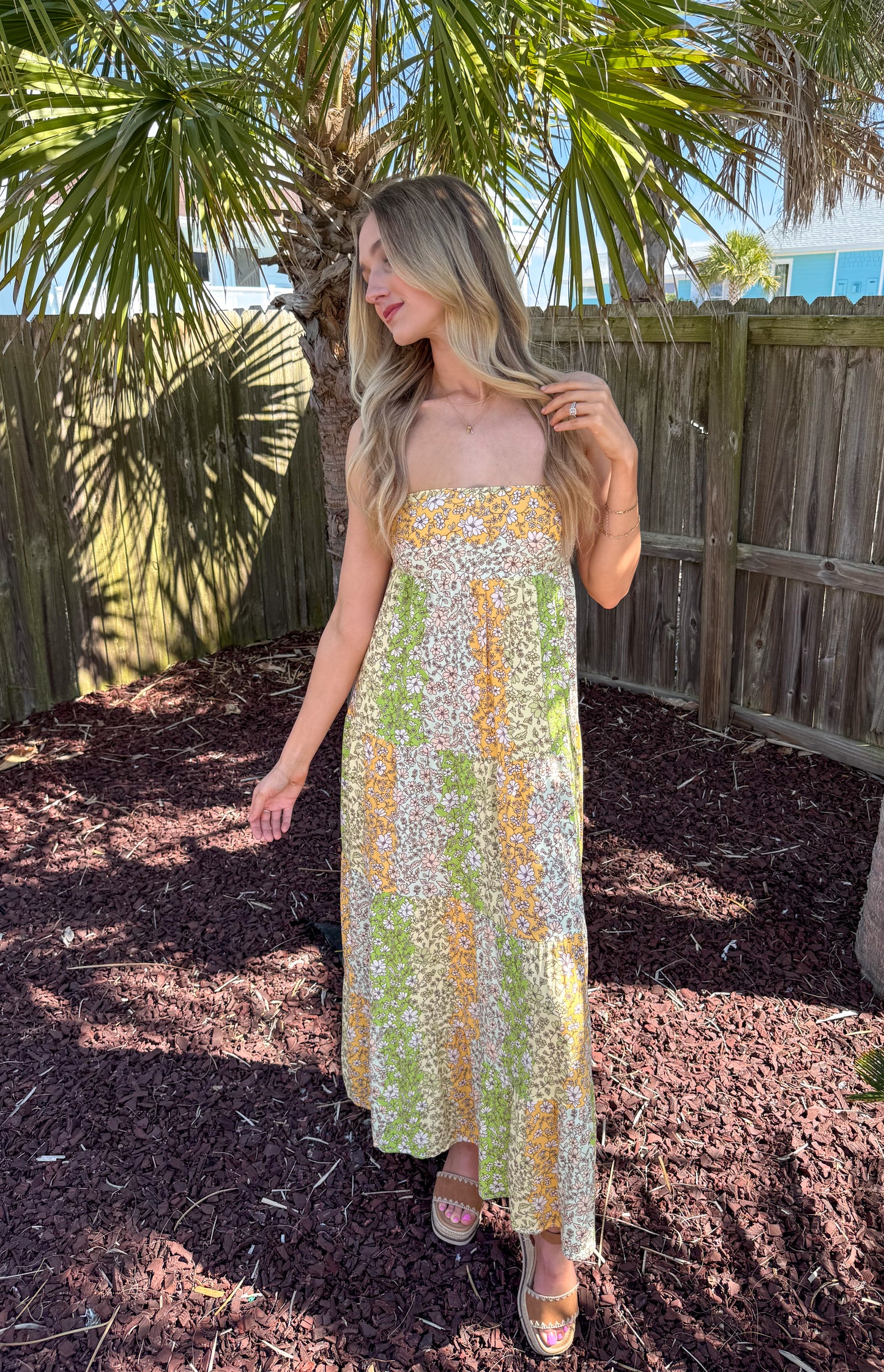 Floral Oasis Strapless Maxi Dress