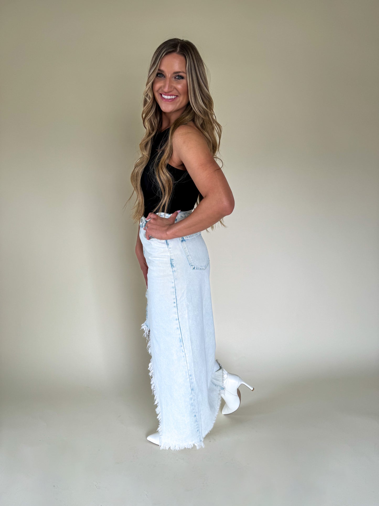 Savannah Denim Front Slit Skirt