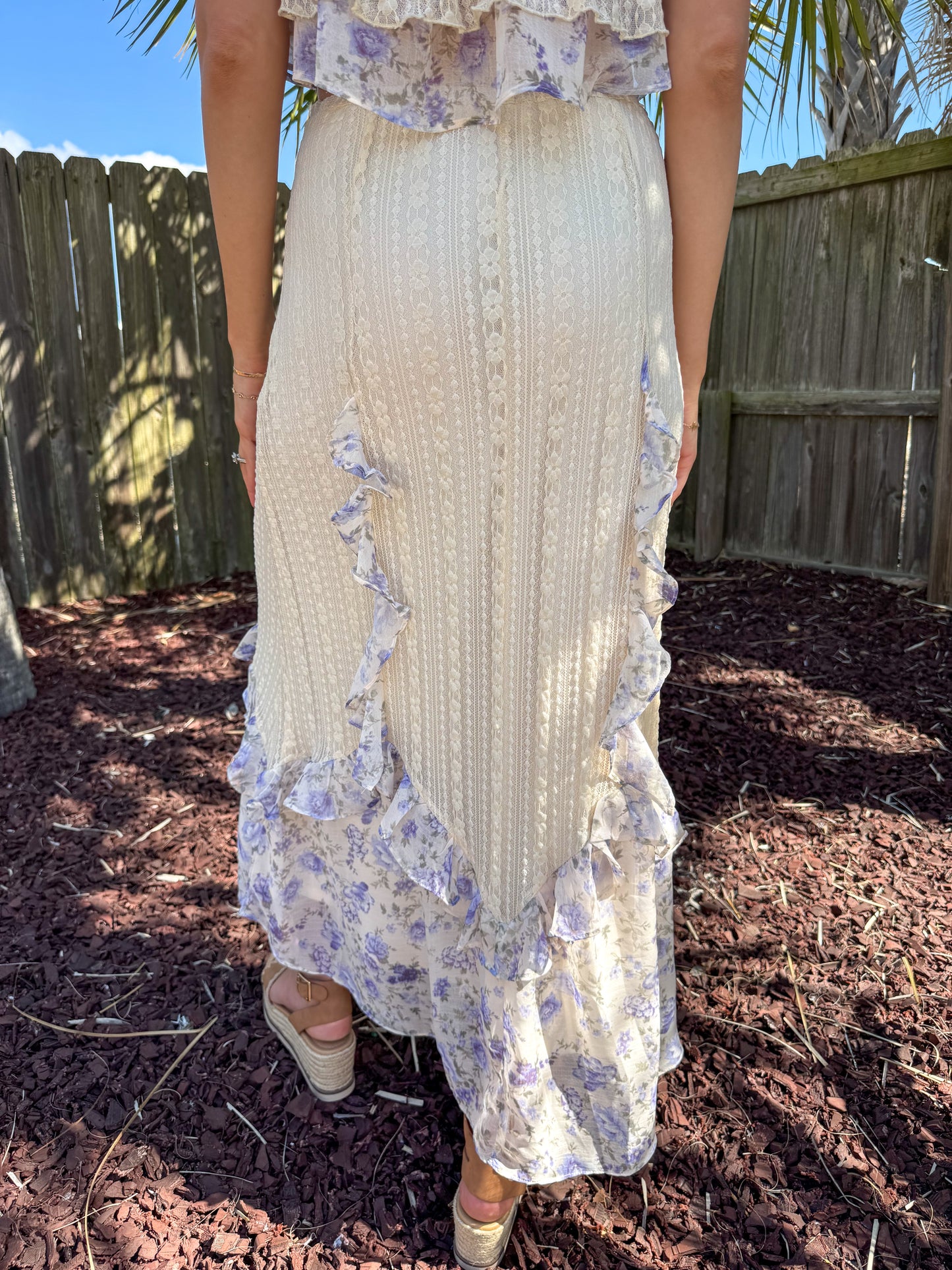 Lainey Violet Floral Print Ruffle Lace Trimmed Skirt