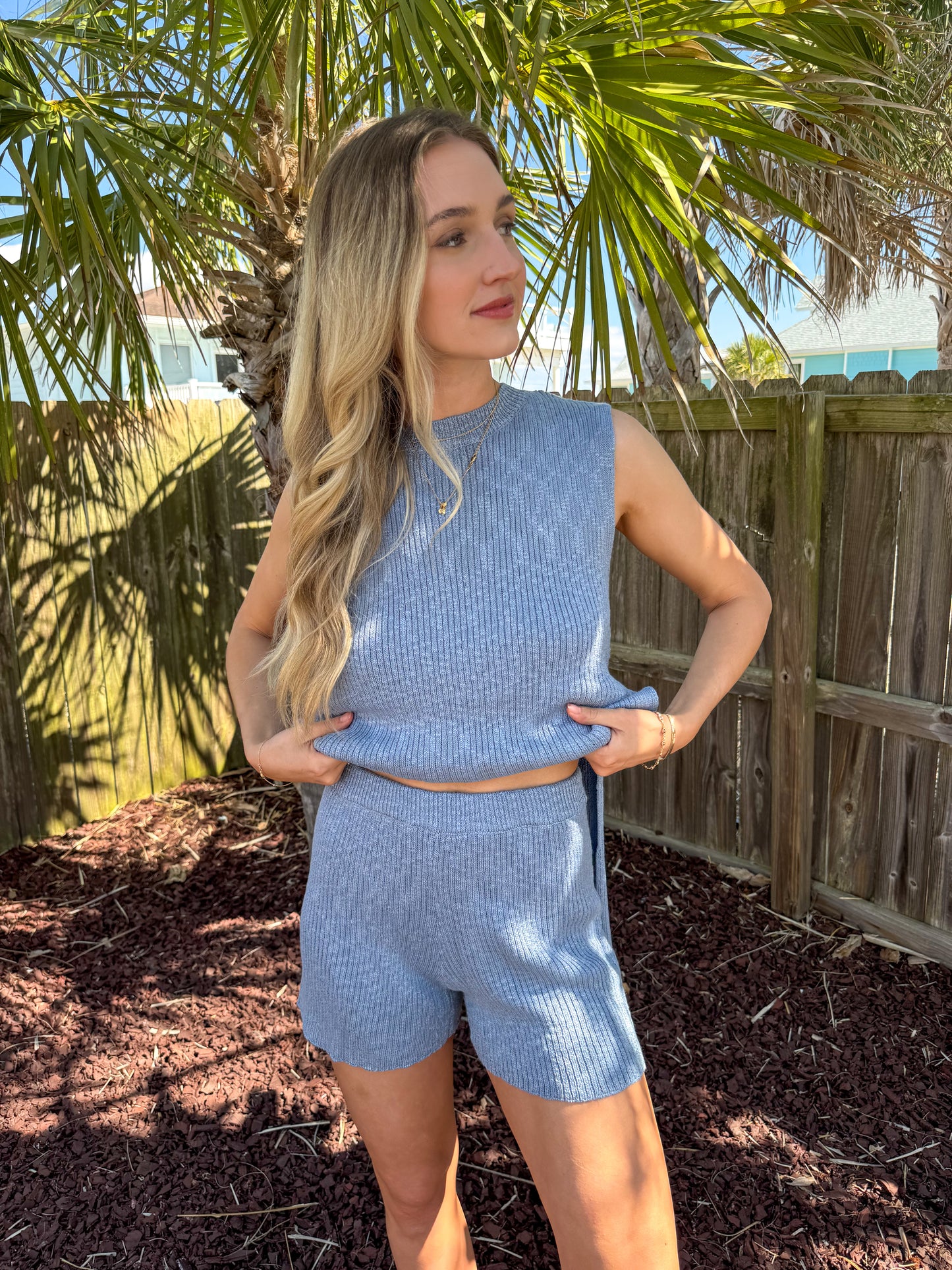 Happy Tides Sleeveless Side Slit Sweater Set