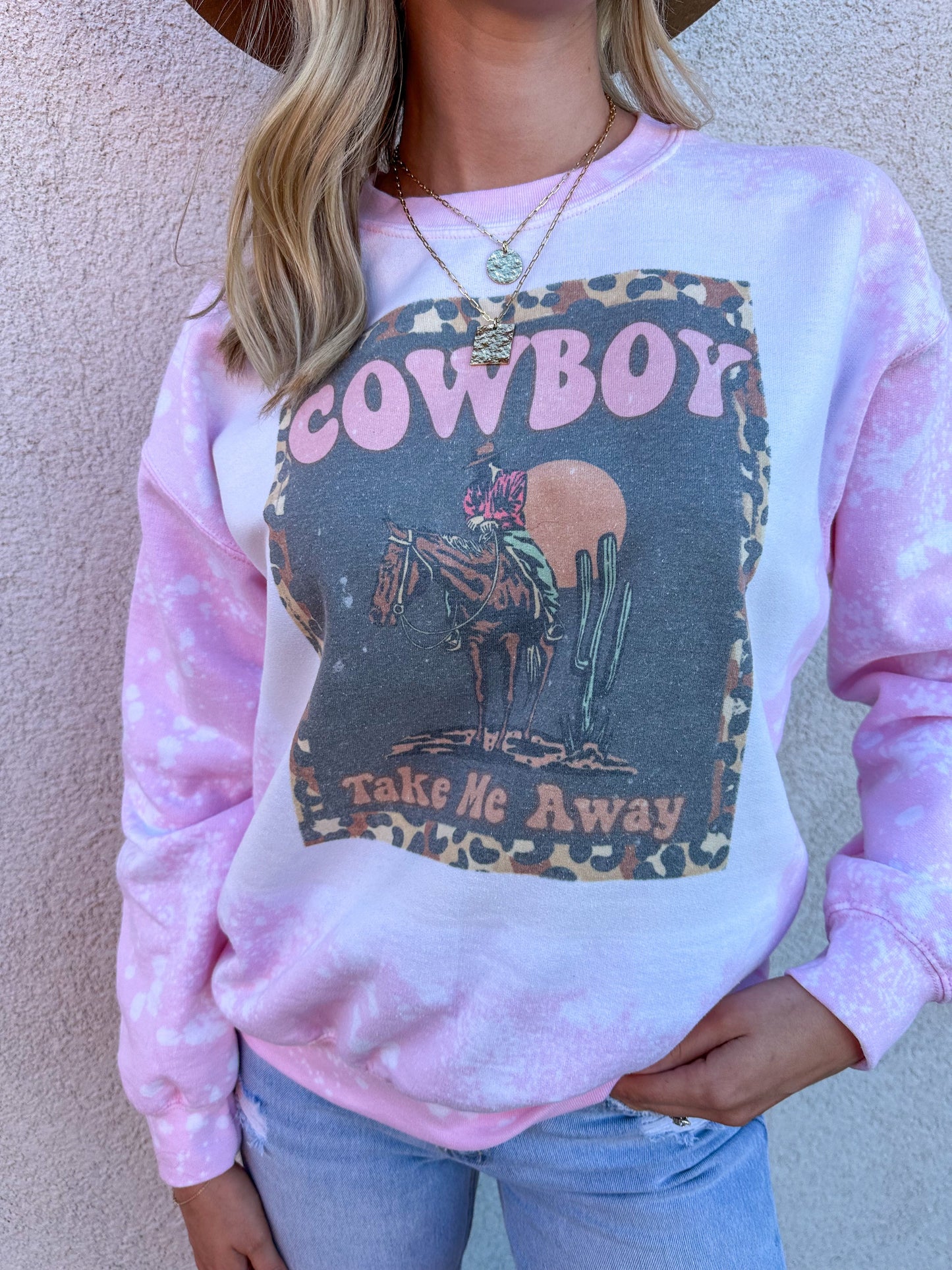 “Cowboy Take Me Away” Bleached Crewneck