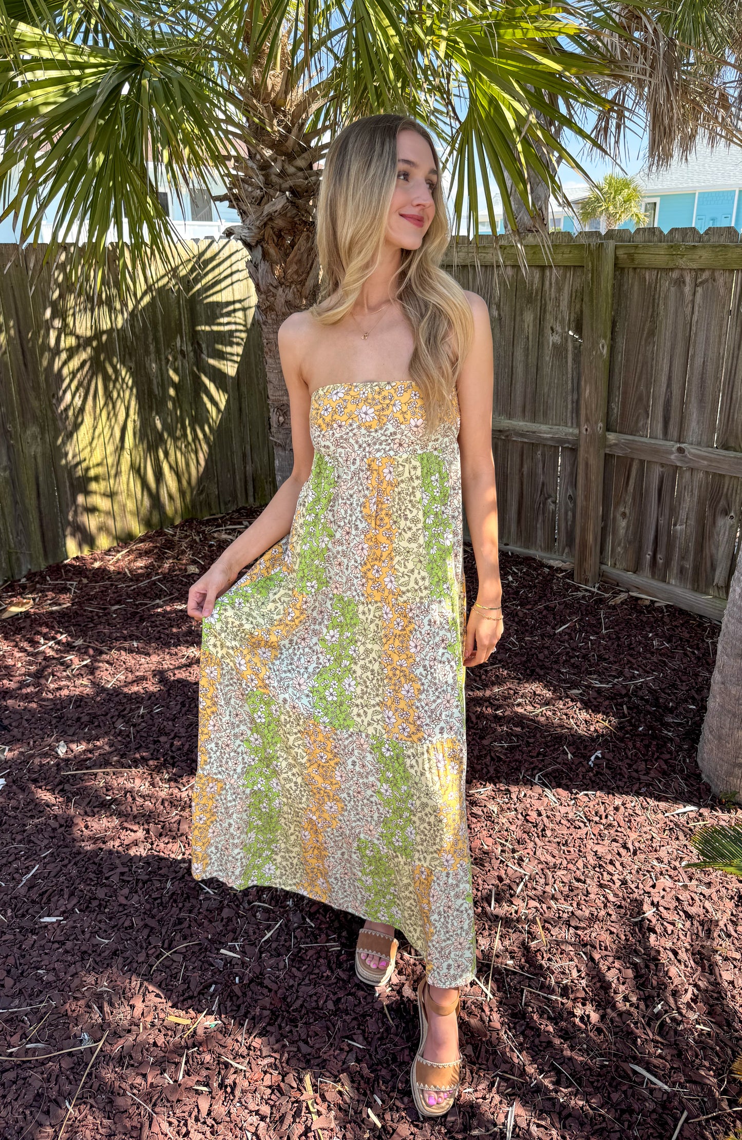 Floral Oasis Strapless Maxi Dress