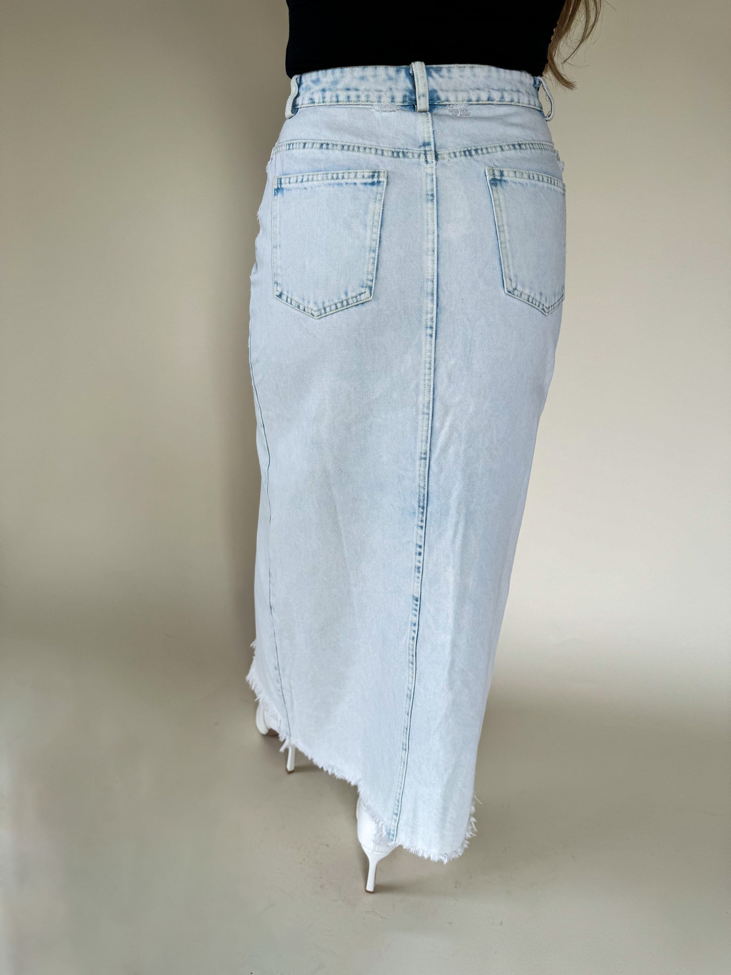 Savannah Denim Front Slit Skirt