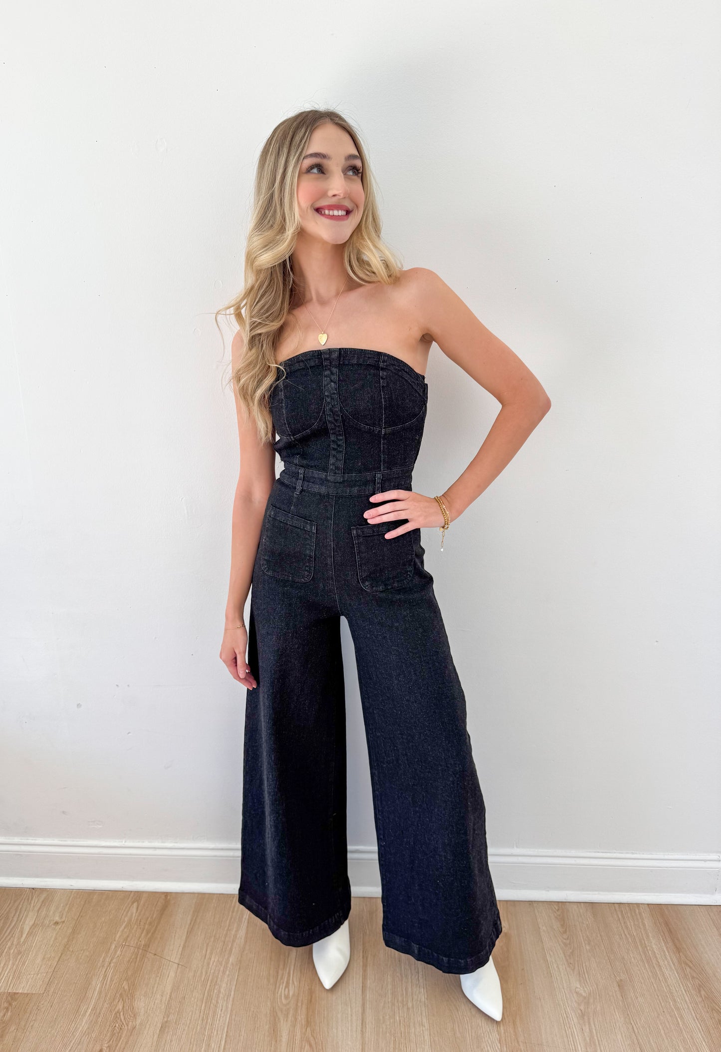 Adore You Wide Leg Denim Jumpsuit