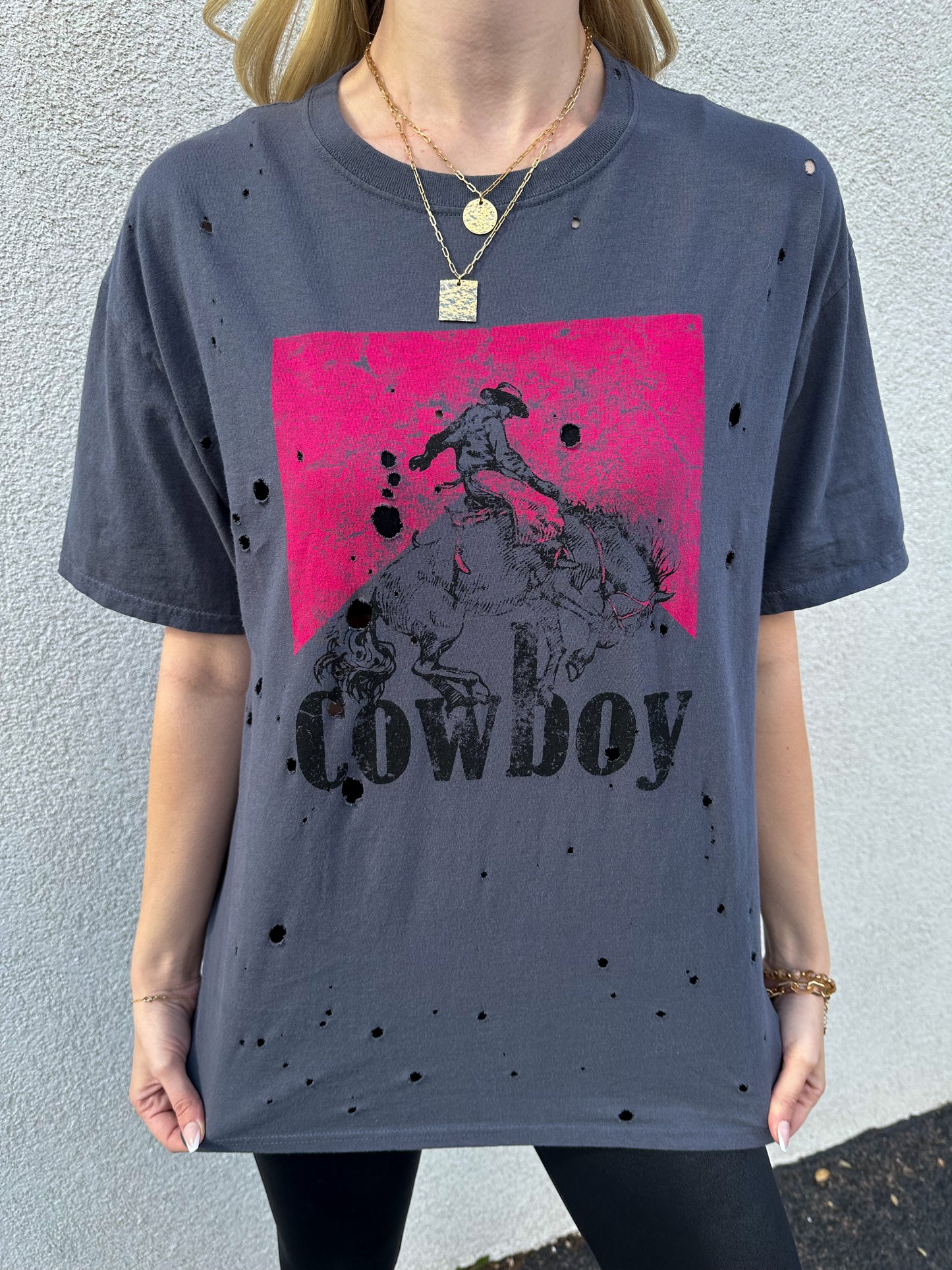 Cowboy Distressed Oversized Graphic Tee