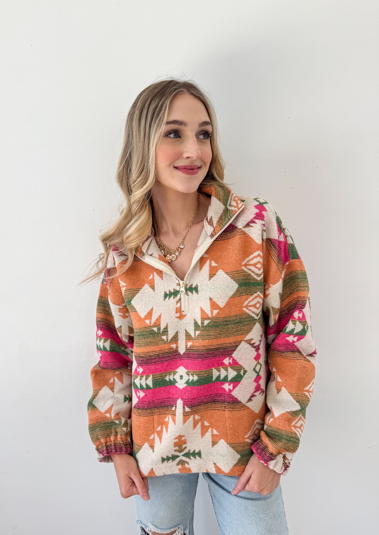 Choose Me Aztec Woven Pullover