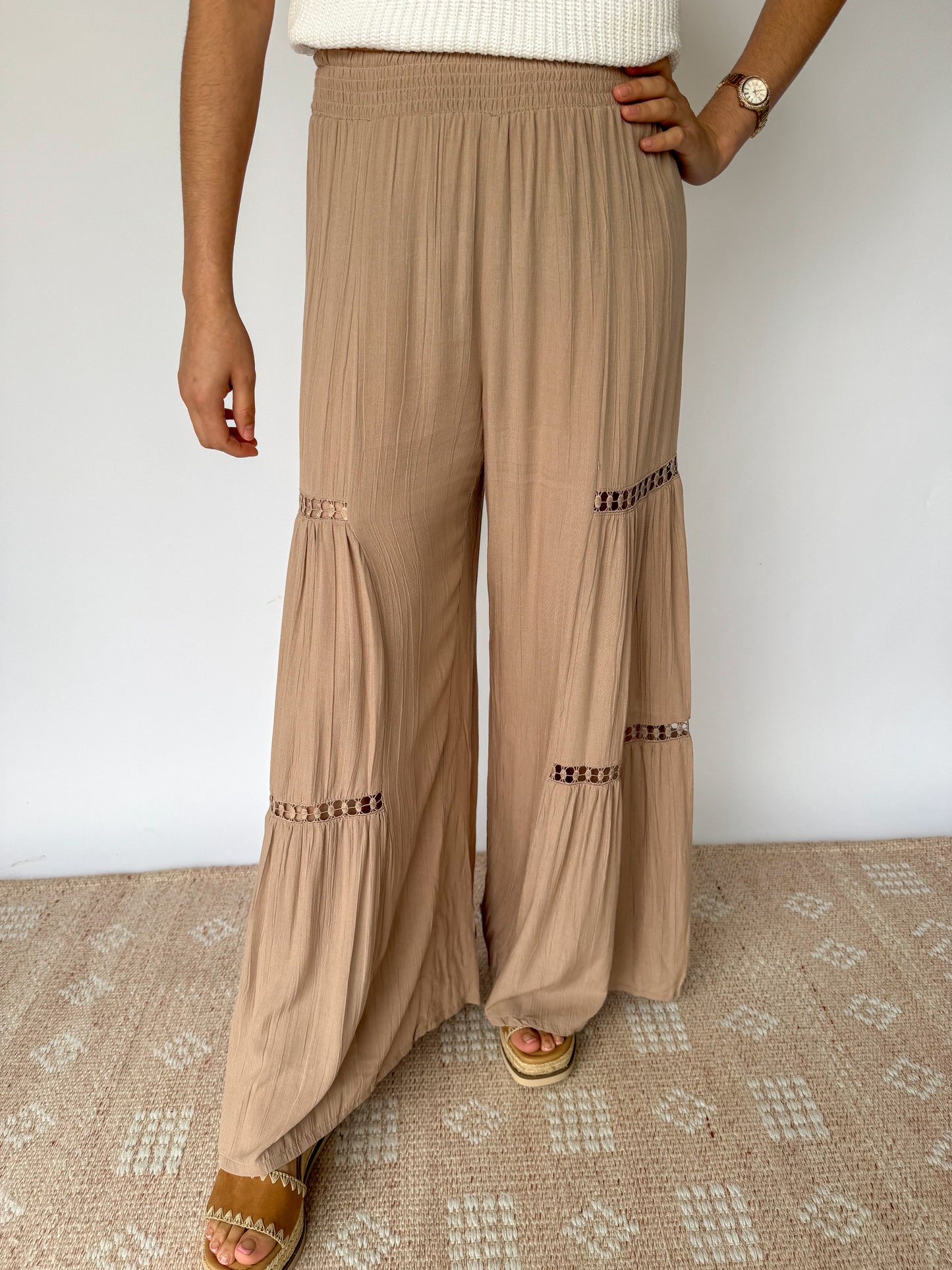 Out For The Day Tan Lace Detail Pants