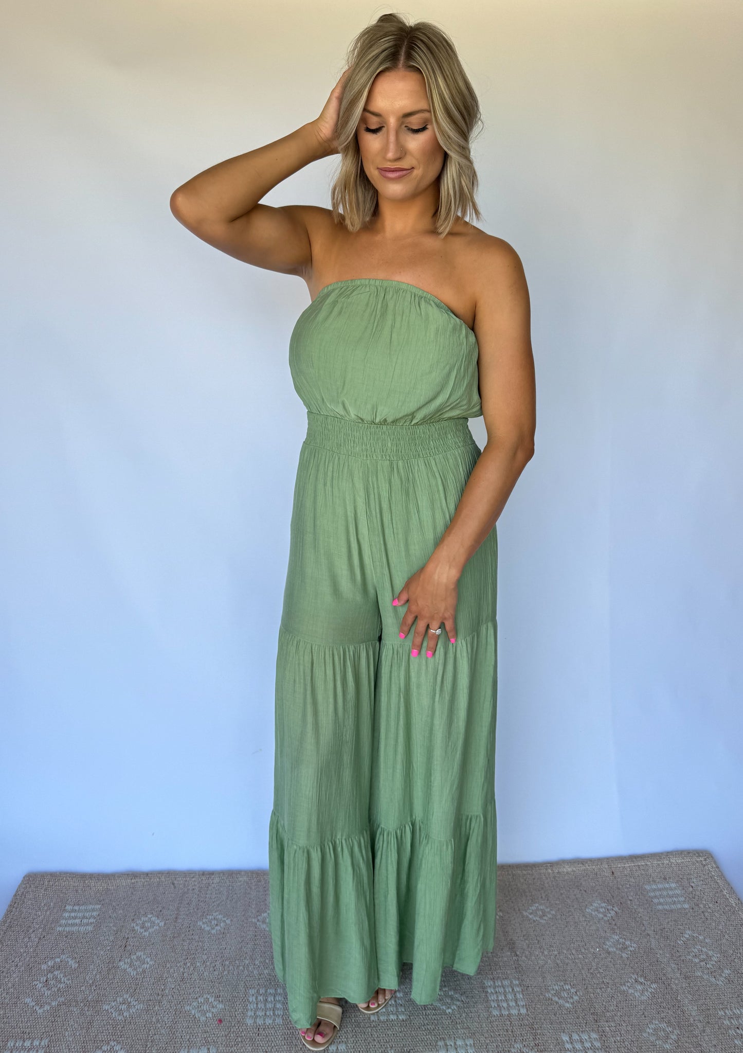 In Your Dreams Green Tube Tiered Jumpsuit