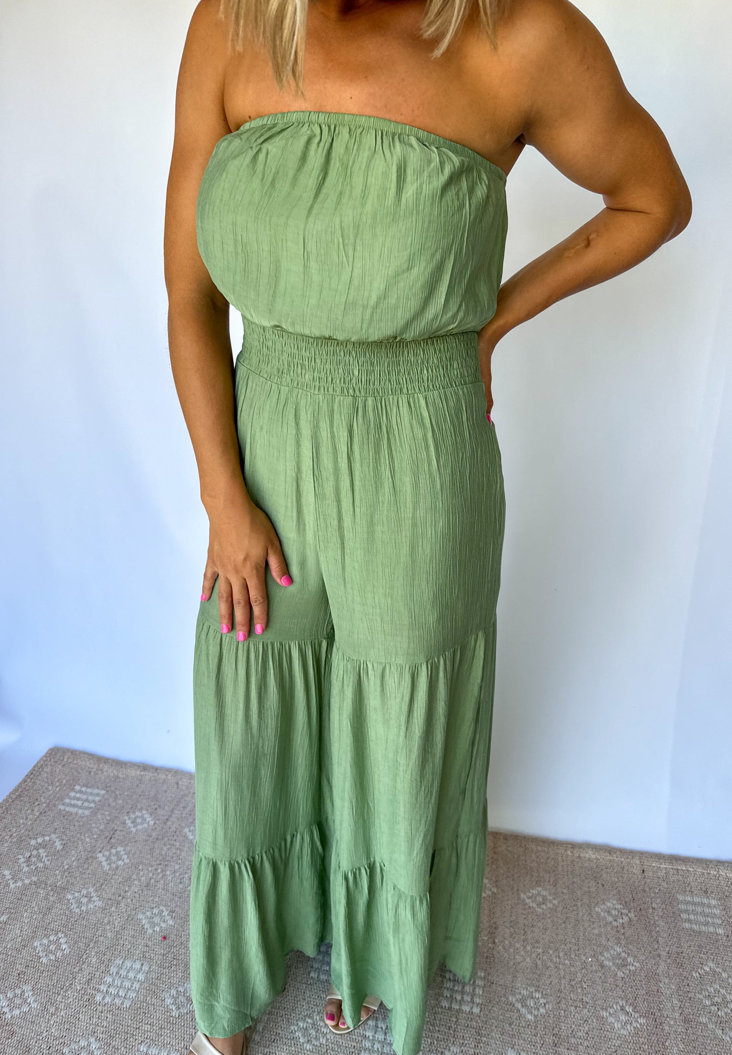 In Your Dreams Green Tube Tiered Jumpsuit