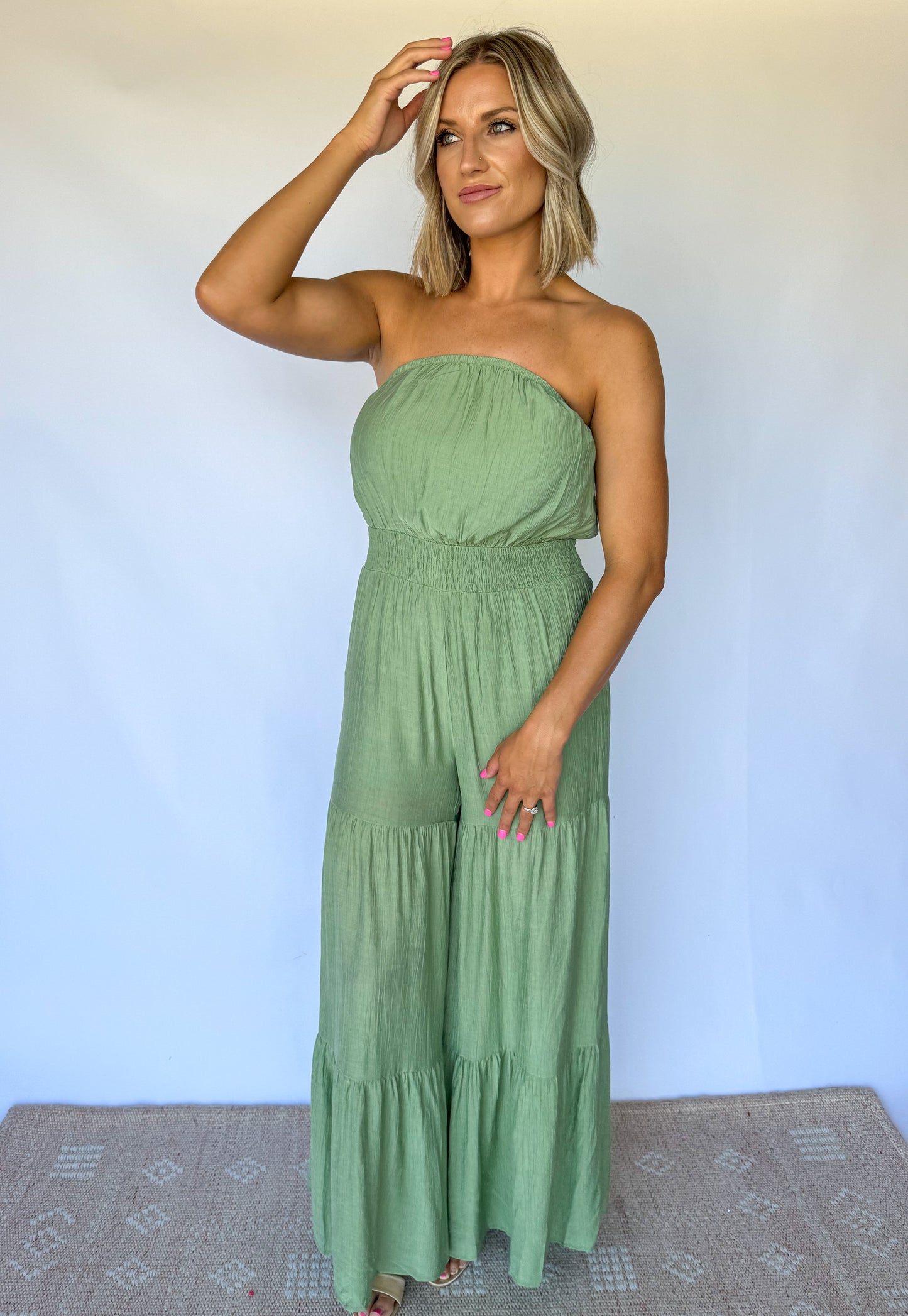 In Your Dreams Green Tube Tiered Jumpsuit