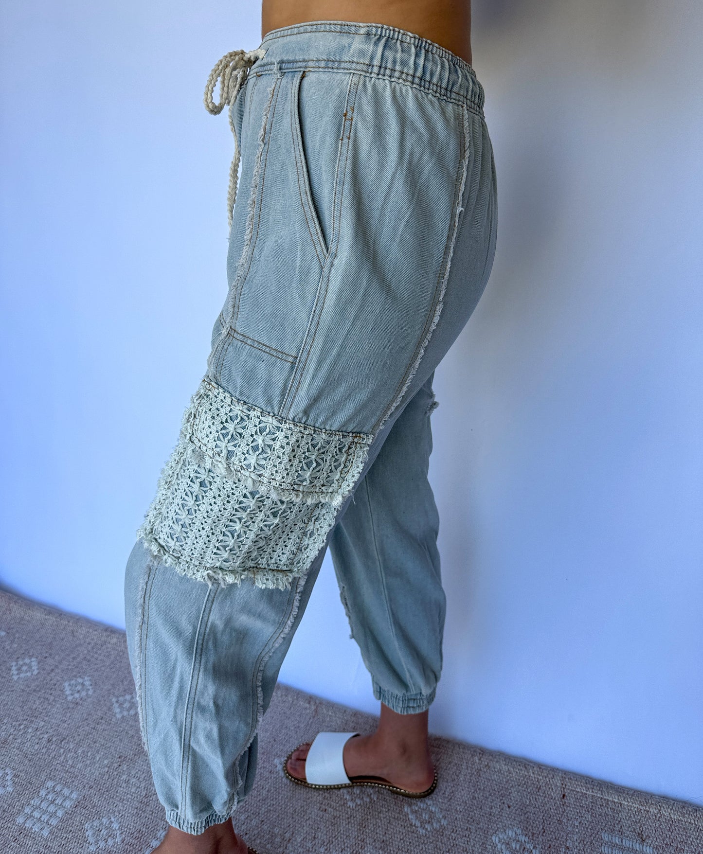 Cool Girl Crochet Denim Jogger