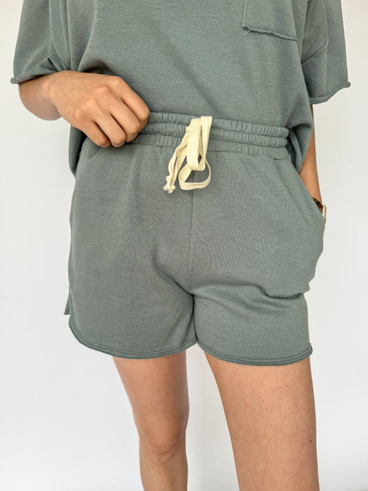 Never Looking Back Terry Lounge Shorts *Stone Blue*