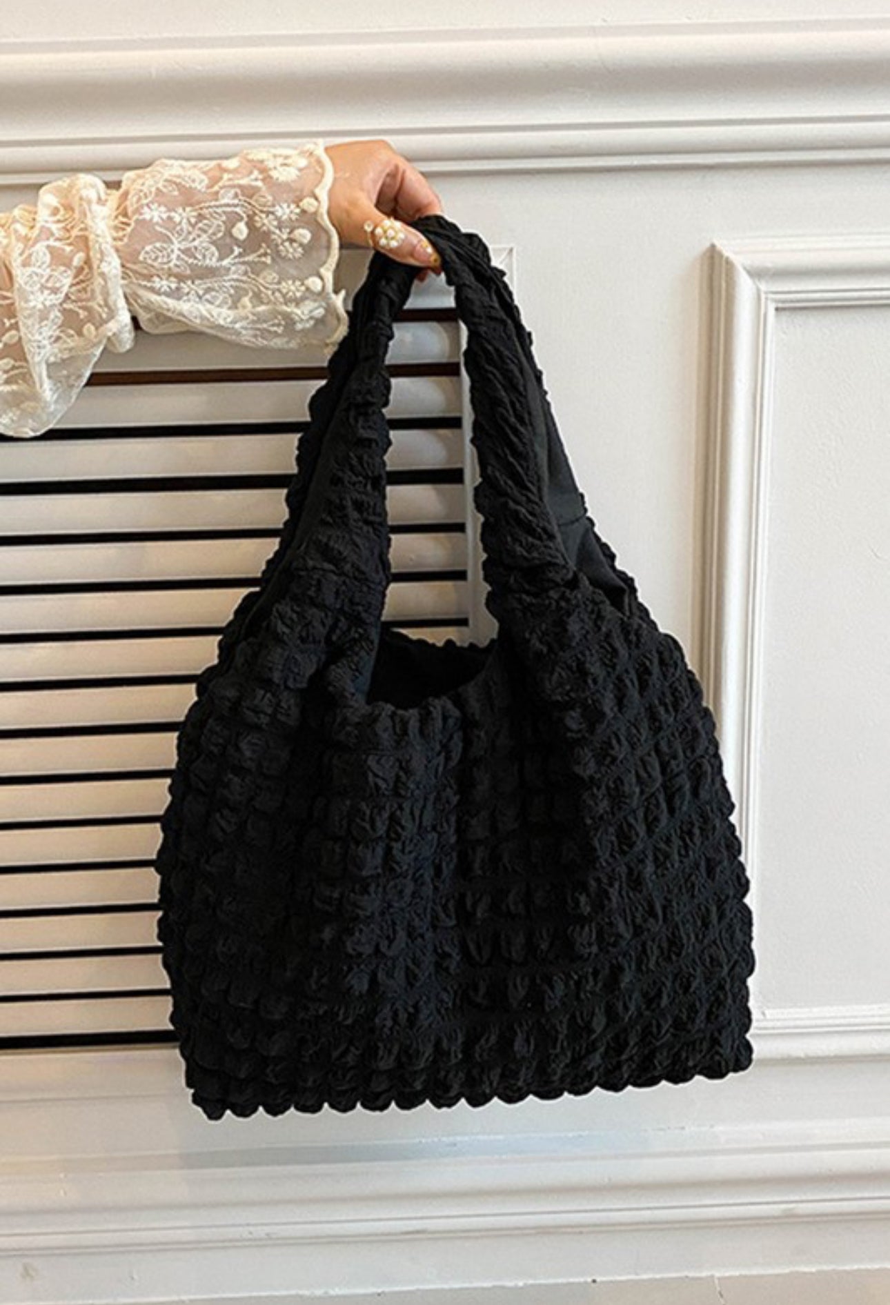 Black Cloud Puffy Shoulder Tote Bag