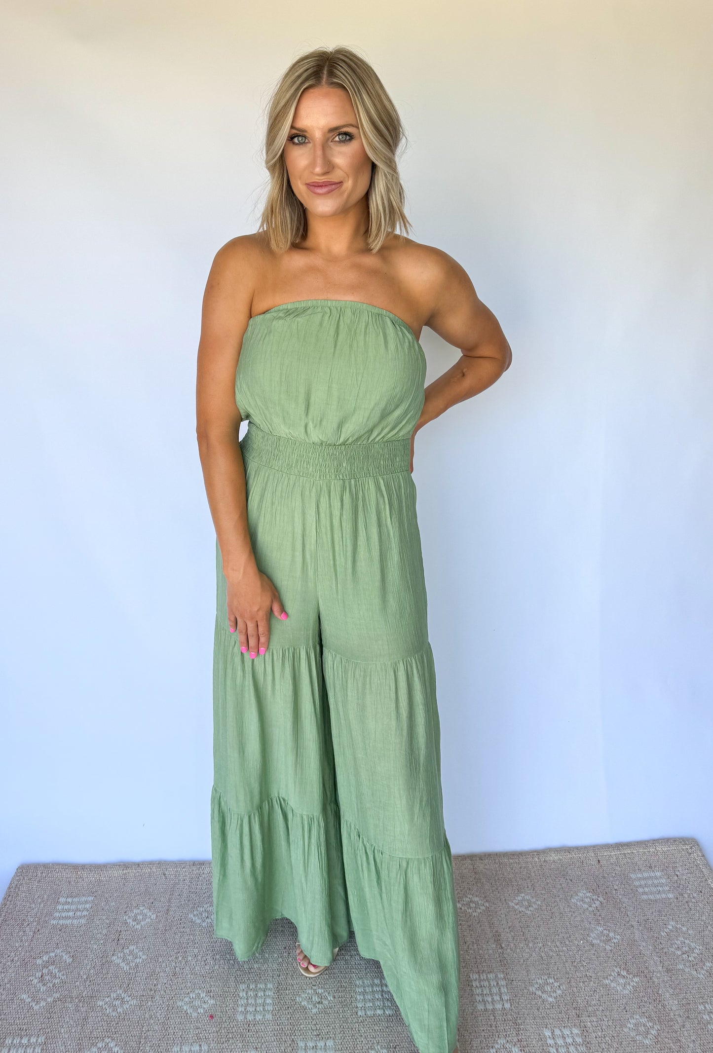 In Your Dreams Green Tube Tiered Jumpsuit