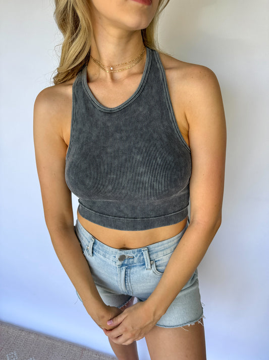 Care Free Ribbed Seamless Crop Top *Ash Black