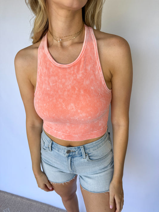 Care Free Ribbed Seamless Crop Top *Coral