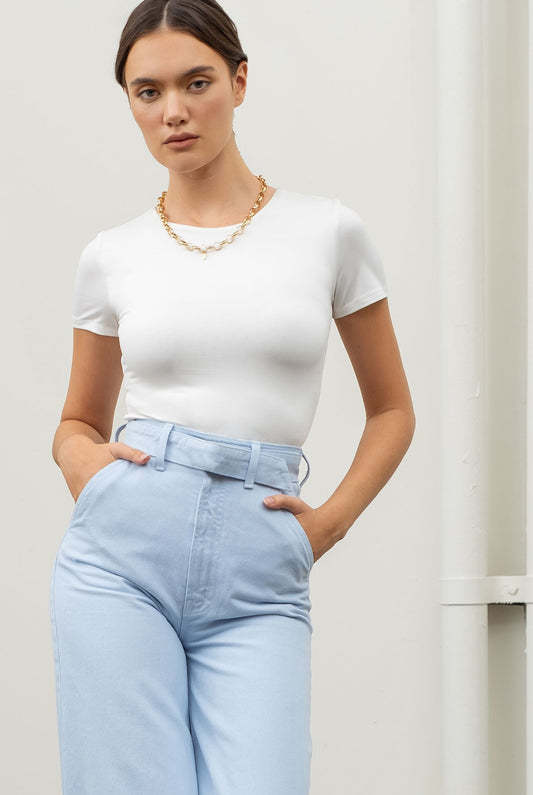 Lily Round Neck Crop Top *White*