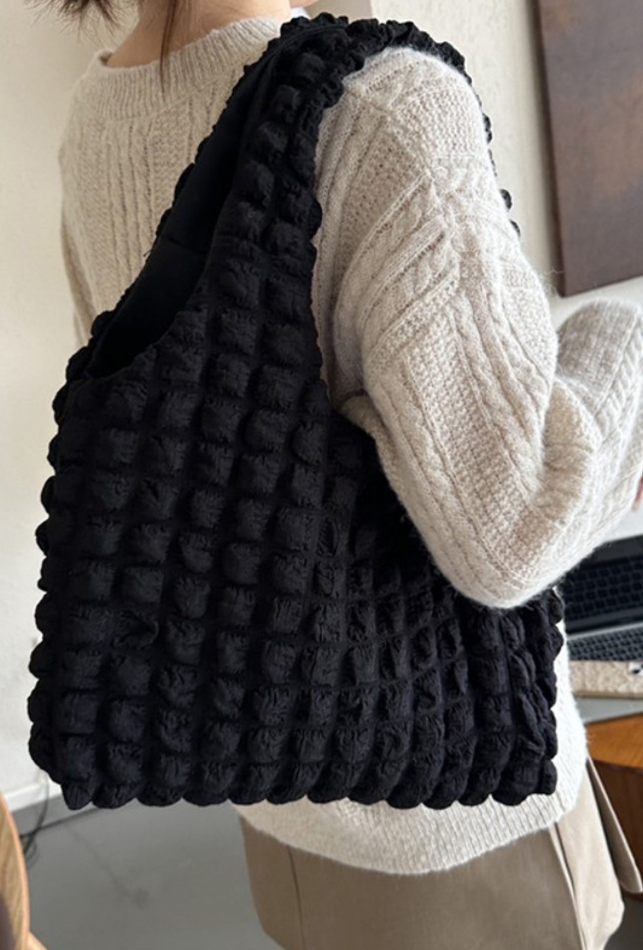 Black Cloud Puffy Shoulder Tote Bag