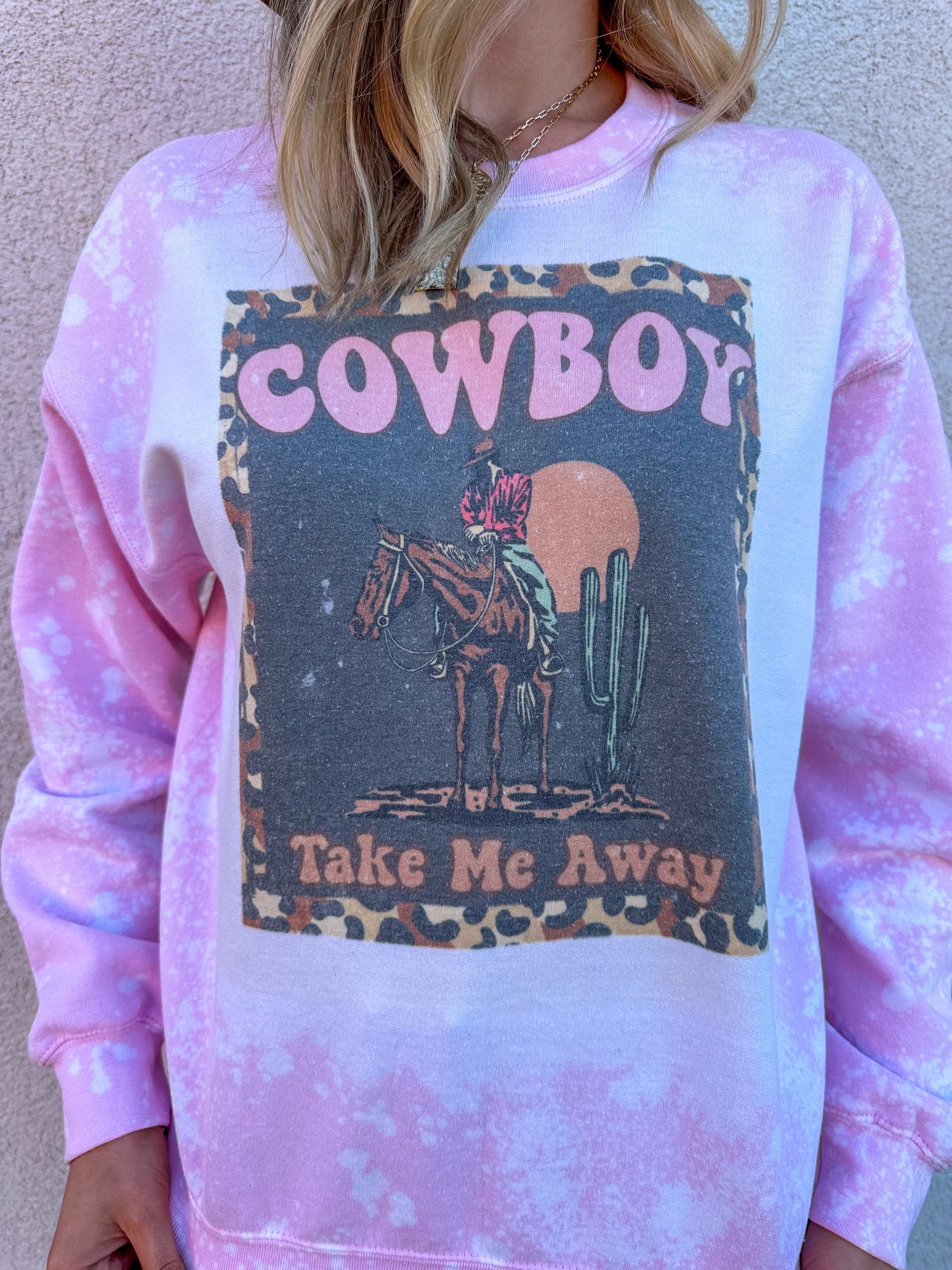 “Cowboy Take Me Away” Bleached Crewneck