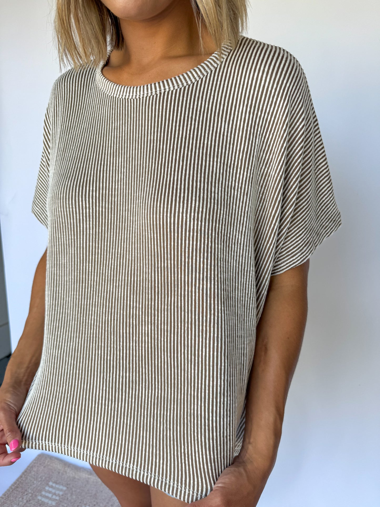 Abigail Ribbed Striped Oversized Top *Brown*