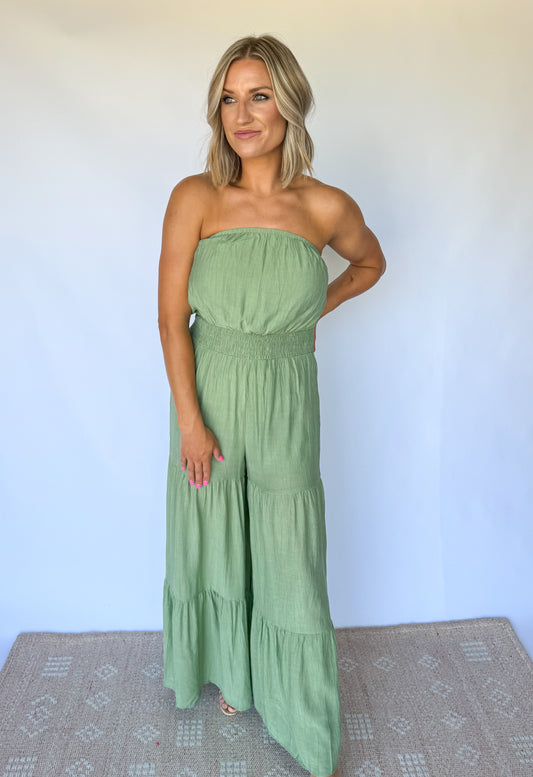 In Your Dreams Green Tube Tiered Jumpsuit